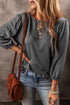Solid Color 3/4 Sleeve Round Neck Blouse